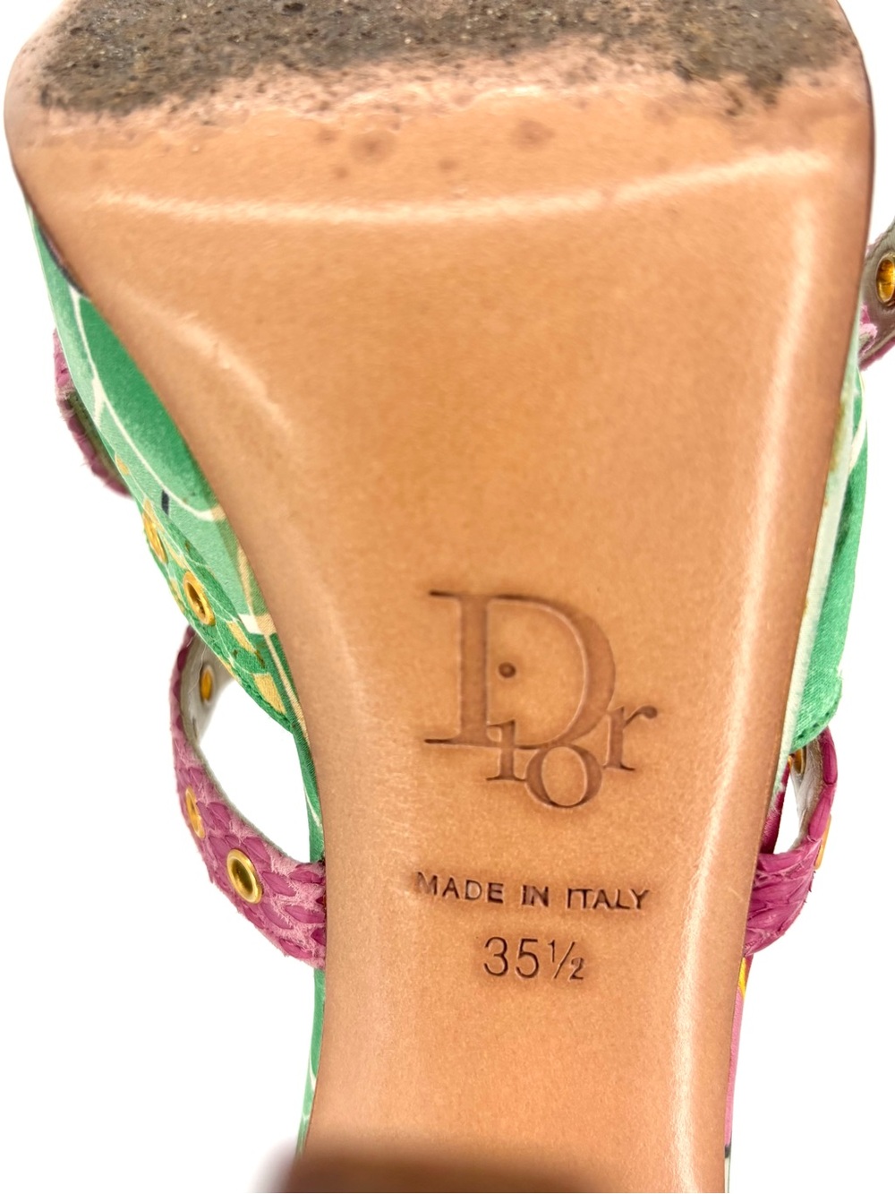 Dior John Galliano Vintage Koi Green Floral Print Platform Mules 35.5 - Picture 10 of 10